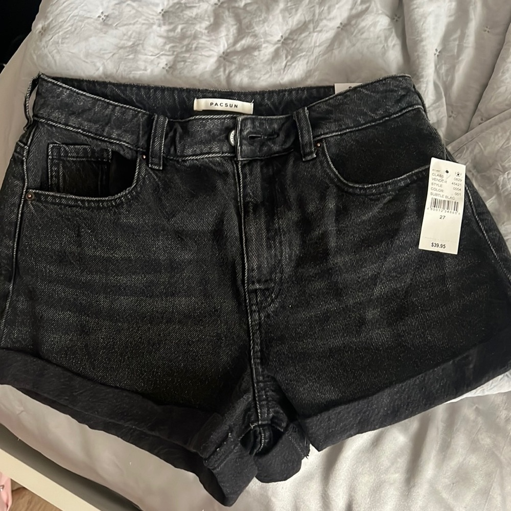 Black denim mom shorts